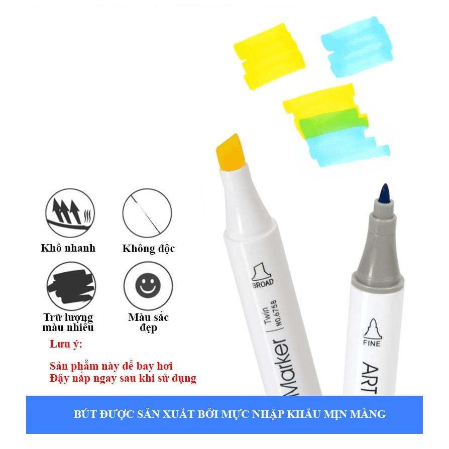 Bút màu dạ cồn Marker - Hộp màu Nhựa vuông Cao Cấp - Hàng chuẩn (đủ cỡ bạn chọn)