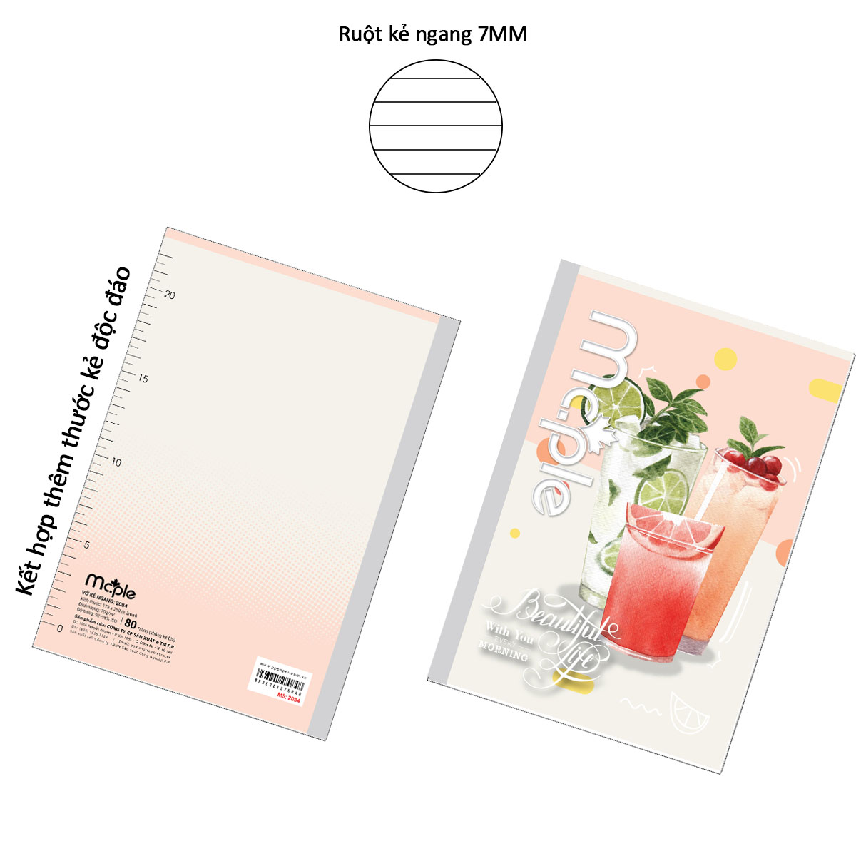 [THIẾT KẾ 2024] Vở kẻ ngang B5 MC.PLE Mc.ple 80 trang JUICE MS2084, định lượng 70gsm, độ trắng 92% ISO - Sổ tập vở chất lượng, bám mực tốt