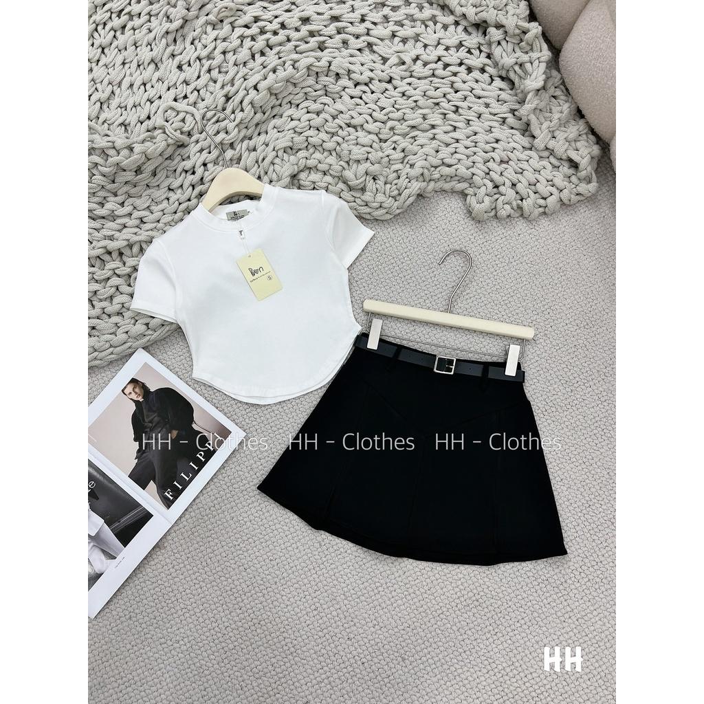 SET BỘ ĐI CHƠI, SET 2 MÓN ÁO THUN CỔ TRÒN TAY NGẮN PHỐI CHÂN VÁY KAKI KÈM ĐAI HÀNG QUẢNG CHÂU CAO CẤP