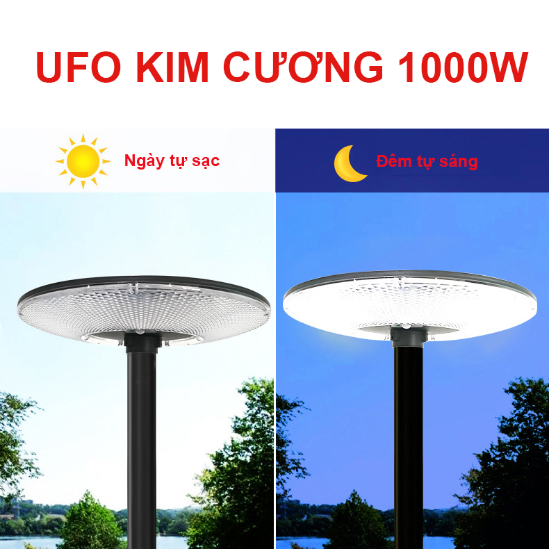 Đèn năng lượng mặt trời UFO kim cương 1000W,Vỏ nhựa ABS,Tấm pin liền,Cảm biến chuyển động, Ánh sáng trắng- 1000WUFO