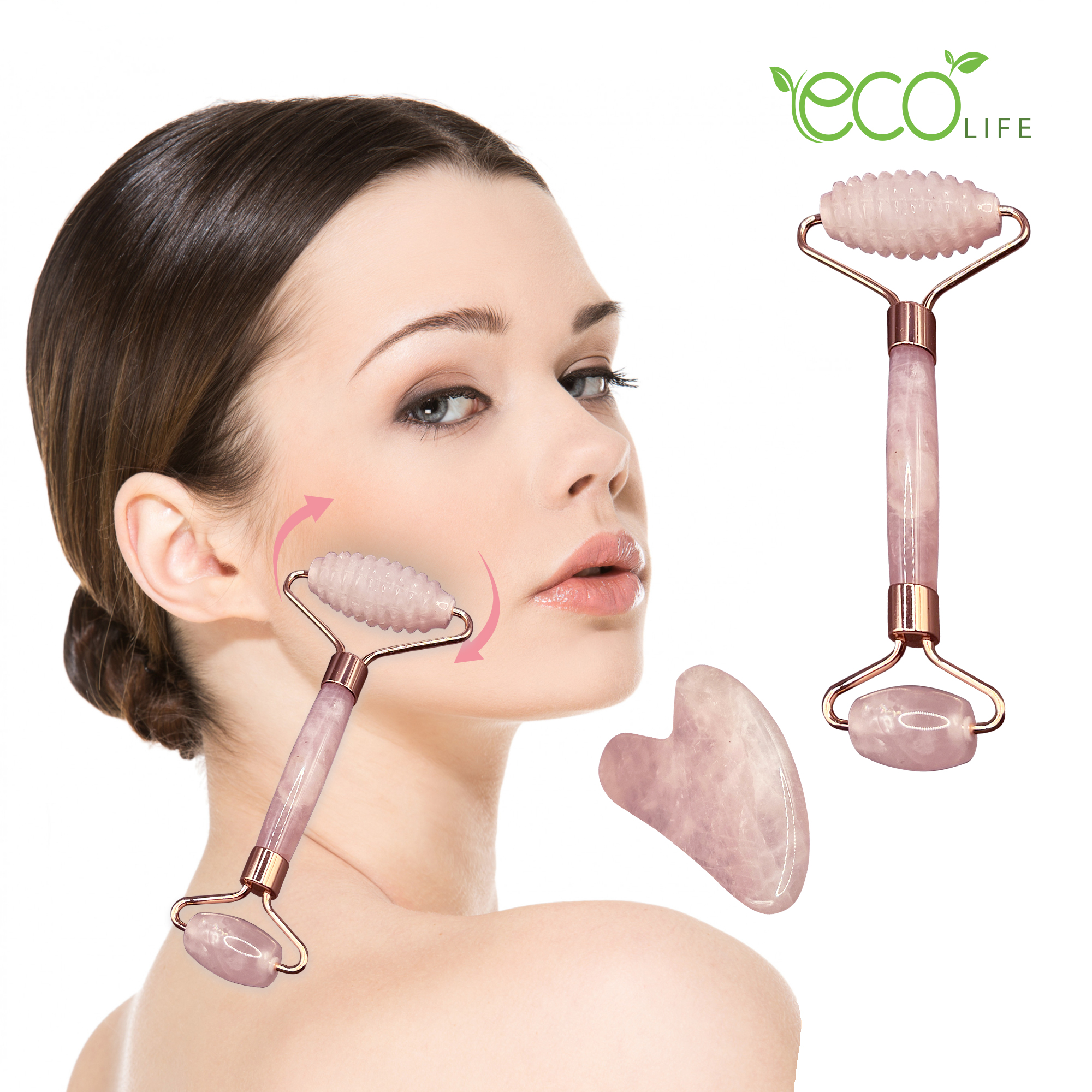 Combo thanh lăn massage và Guasha chất liệu đá thạch anh tím tự nhiên