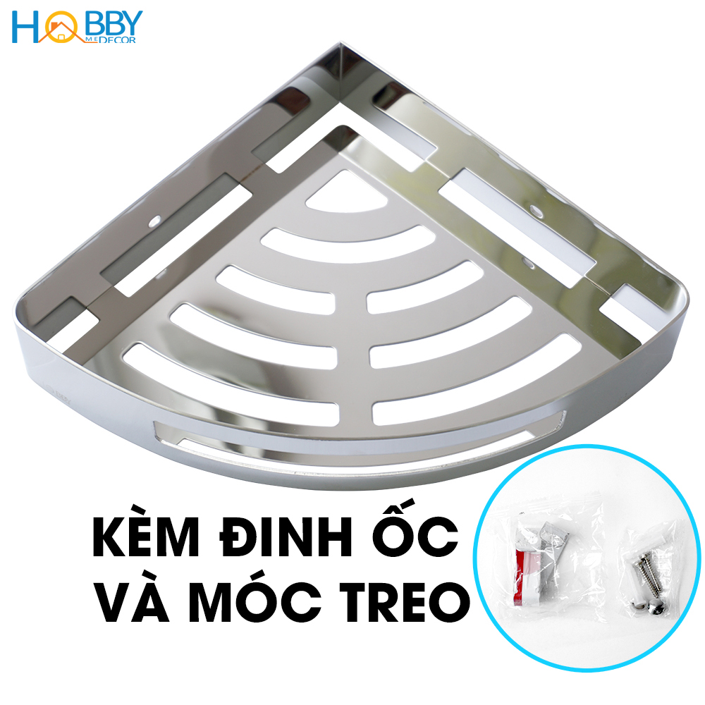 Kệ góc nhà tắm inox 304 khoan tường loại dày cao cấp 1.8mm Hobby Home Decor KG2 kèm đinh ốc và móc treo