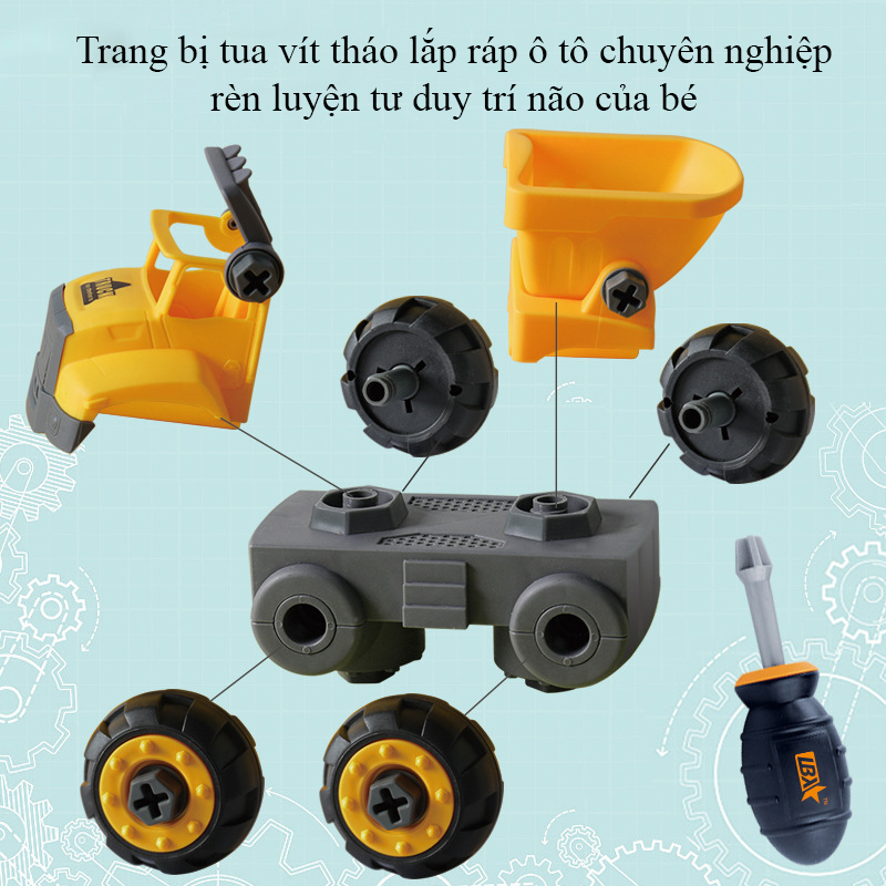 Đồ chơi mô hình lắp ráp xe ben KAVY DGA440559 kèm tua vít và nhiều chi tiết như công nhân, bồn đá...nhựa nguyên sinh an toàn cho bé