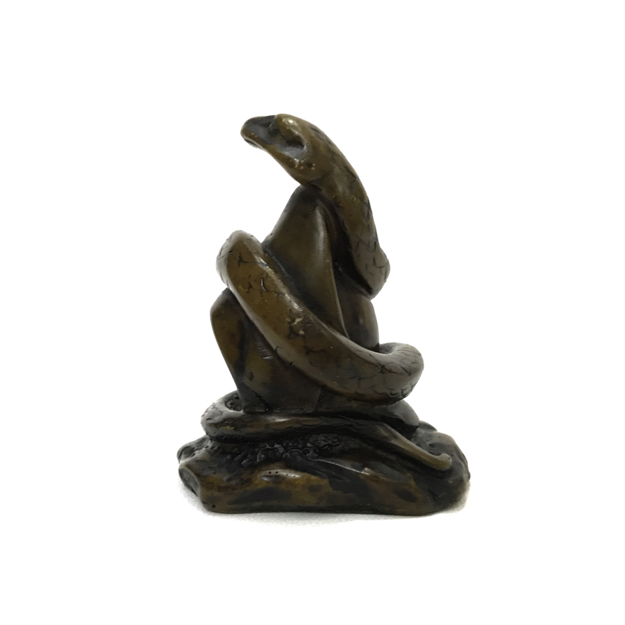 Tượng đá trang trí phong thủy tượng con Rắn ôm tài lộc phong thủy bàn làm việc - Chiều Cao 16cm - Nâu đen