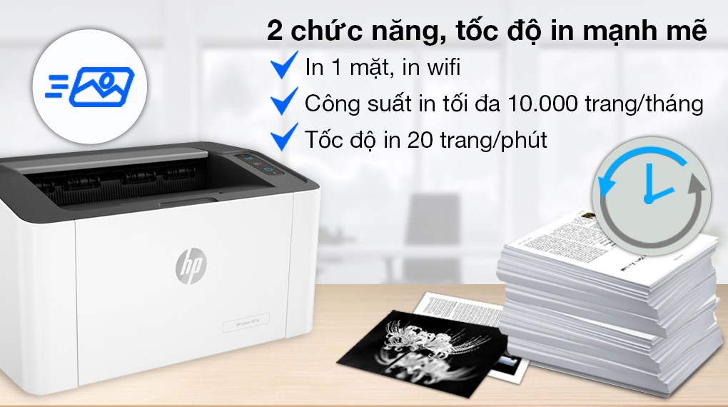 Máy in laser đen trắng HP 107W - 4ZB78A -  MỚI 100% - HÀNG CHÍNH HÃNG BH 12 THÁNG