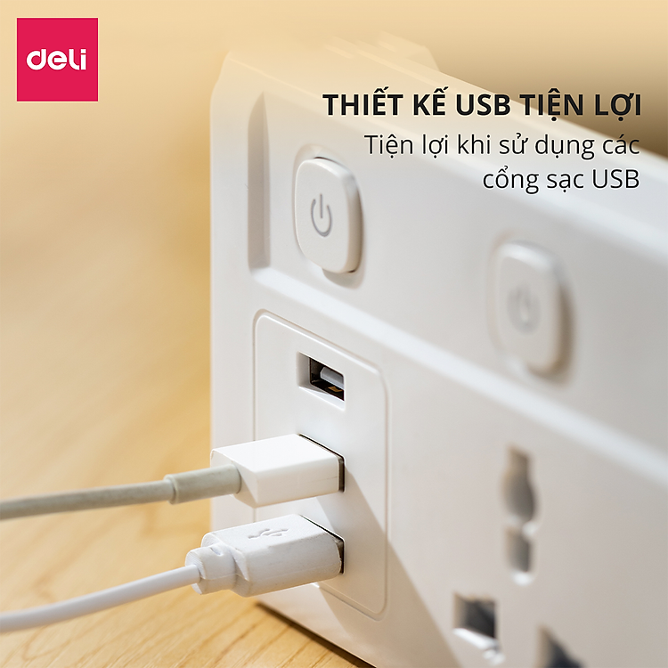 Ổ Cắm Điện Đa Năng  Có Công Tắc Chống Giật Chống Cháy Chất Lượng Cao Deli - Hàng Chính Hãng - ET407 408 409 - Công tắc riêng T409
