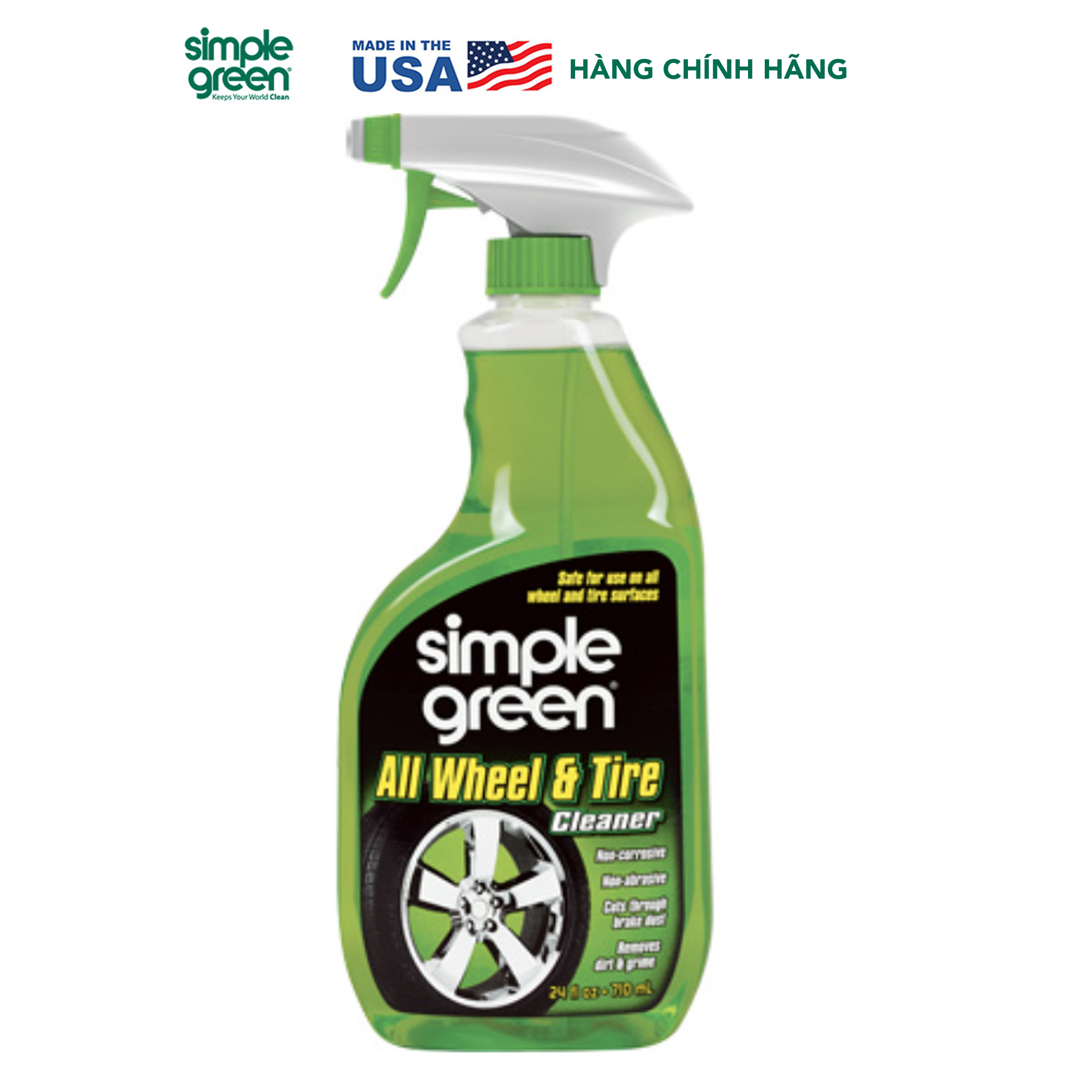 Nước rửa vỏ xe cao cấp Simple Green All Wheel & Tire Cleaner, nước rửa lốp xe, dung dịch tẩy rửa vỏ xe, rửa sạch vết bẩn, bụi, bùn đất, dầu mỡ, nhựa đường dính trên vỏ xe, bình xịt 710ml.