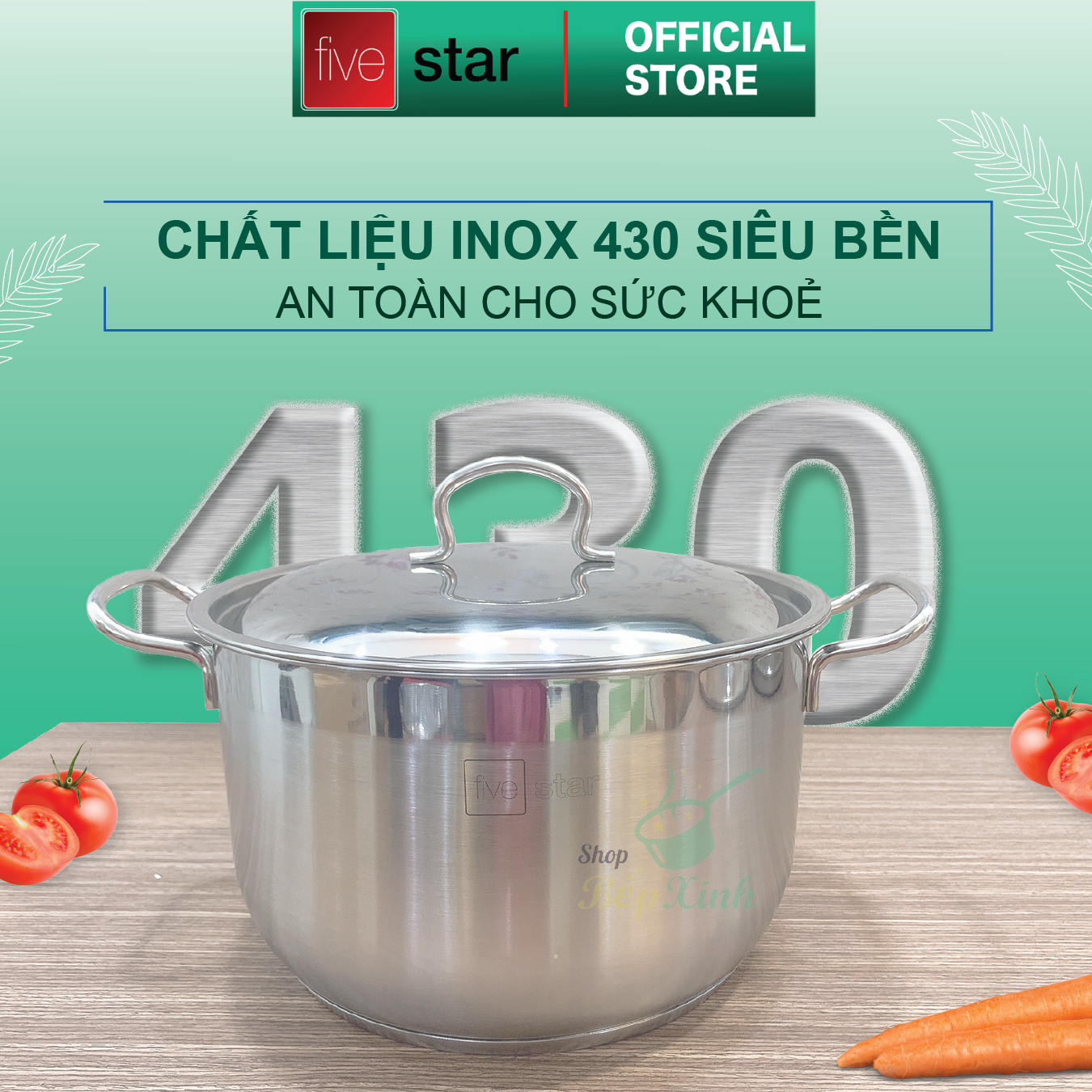 Nồi Fivestar Nắp Inox 36 cm- Tặng 5 Muỗng Ăn Inox - Bạc