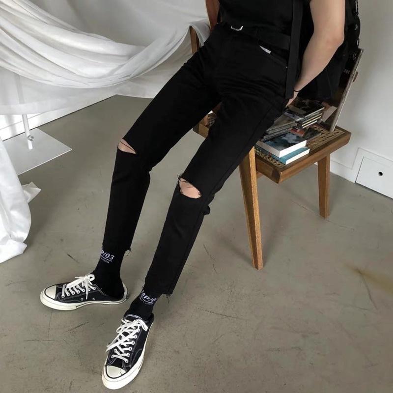 Quần jeans nam rách co giãn quần jeans nam đen cao câp