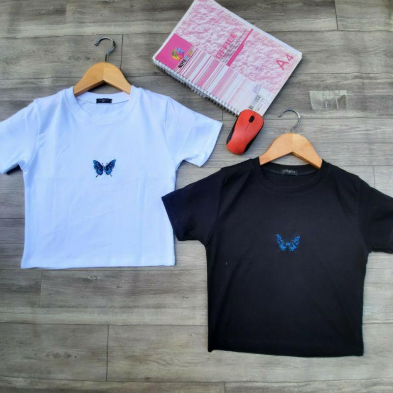 Áo croptop thun nữ thêu bướm xanh thời trang XIXO ATN0021