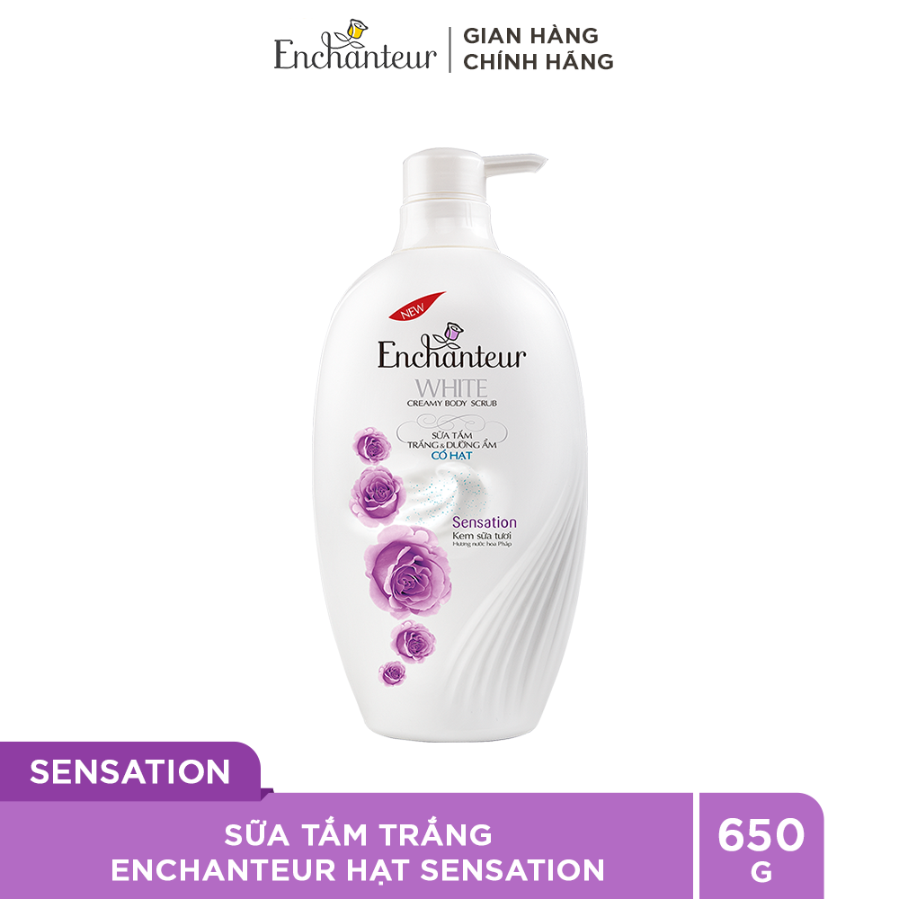 Sữa tắm trắng và dưỡng ẩm có hạt Enchanteur Sensation gợi cảm tinh tế White Creamy Body Scrub 650gr