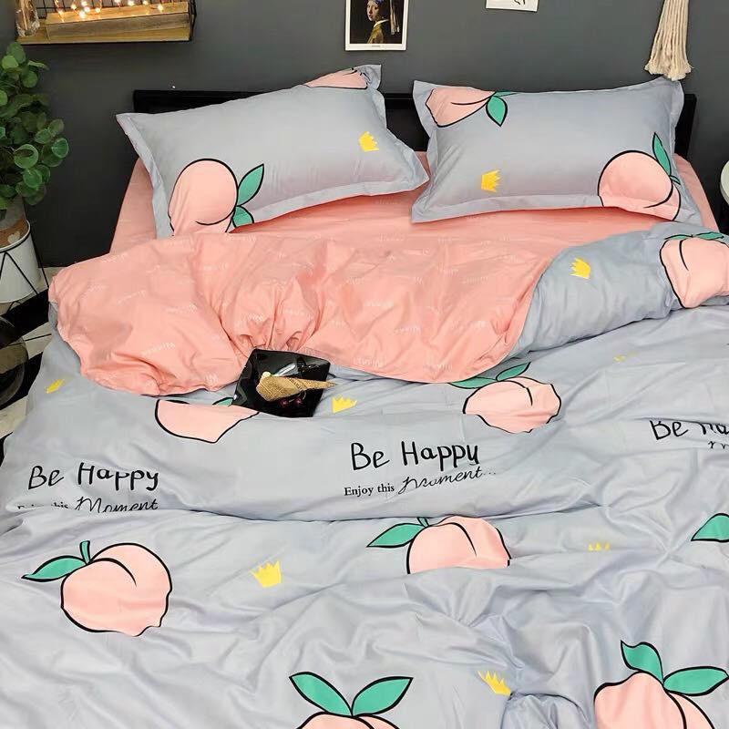 Bộ chăn hè ga chun poly cotton Đào Ghi