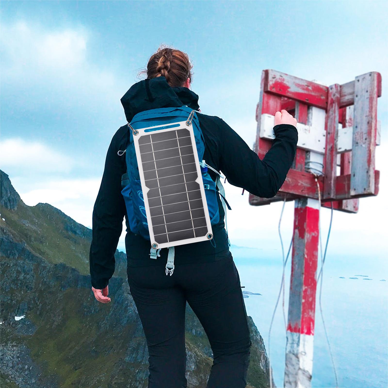 6W 5V Solar Panel with USB Port 2PCS Carabiner Monocrystalline Silicon Solar Cell for Outdoor Camping Climbing Hiking