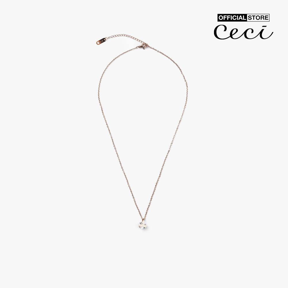 CECI - Dây chuyền nữ sợi mảnh phối mặt đính đá tròn sang trọng CC4-01000108-24