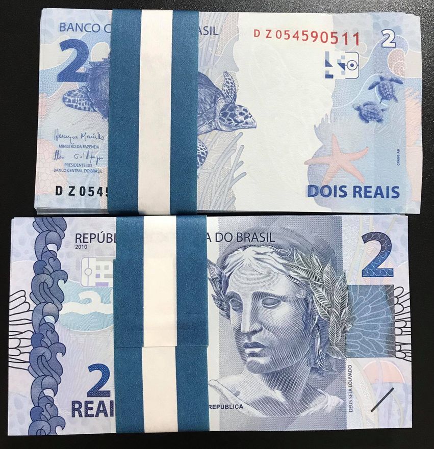 Tiền Brazil 2 reais con Rùa sưu tầm.