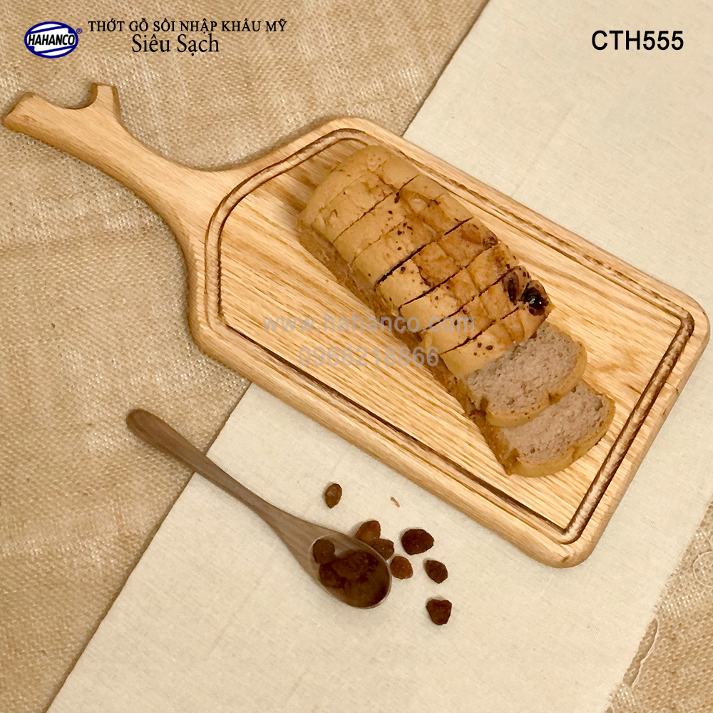 Thớt gỗ Sồi Mỹ (OAK) kiểu dáng sừng hươu có rãnh bao quanh tiện dụng (CTH555) hàng Xuất Khẩu Châu Âu - khay bánh mì/trái cây/ bít tết/ pizza/ phụ kiện chụp ảnh, bày món ăn trong nhà hàng - Sang trọng trên bàn ăn - HAHANCO