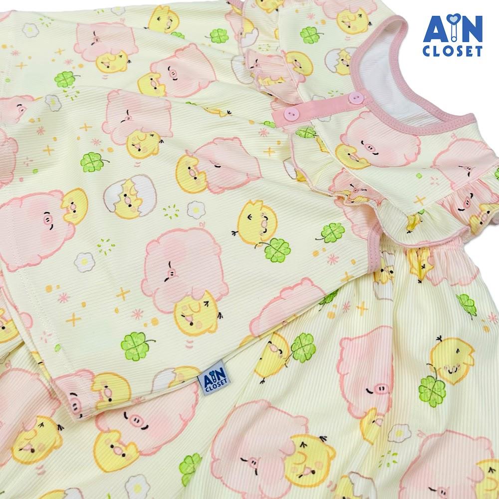 Bộ quần áo Ngắn bé gái hoạ tiết Heo Gà Vàng Thun cotton - AICDBGLYFRBX - AIN Closet