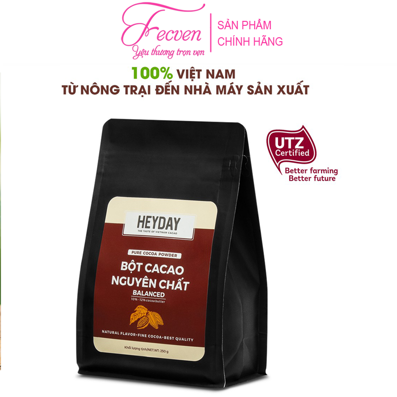 Bột Cacao Nguyên Chất Heyday Balanced - Nguyên Chất 100%, Không Đường - Vị Đắng Đậm - Dòng Phổ Thông Chuyên Dùng Pha Chế, Làm Bánh - FECVEN