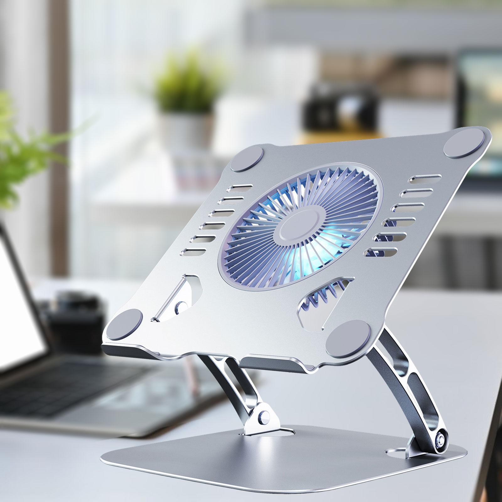 Laptop Stand with Fan, Laptop USB Aluminum Anti Slip Ergonomic Portable 3 Gears Speed Laptop Riser Adjustable for Office Notebook Desk