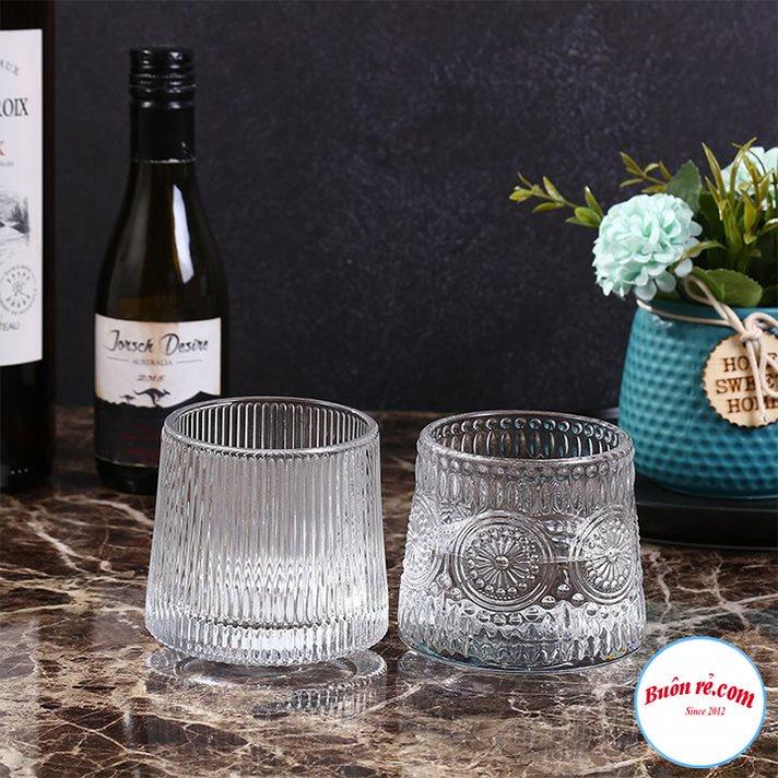 Set 6 cốc đế lồi sang trọng cao cấp kèm hộp - Ly thủy tinh đế lồi xoay dễ dàng, họa tiết hiện đại, decor gia đình 01539
