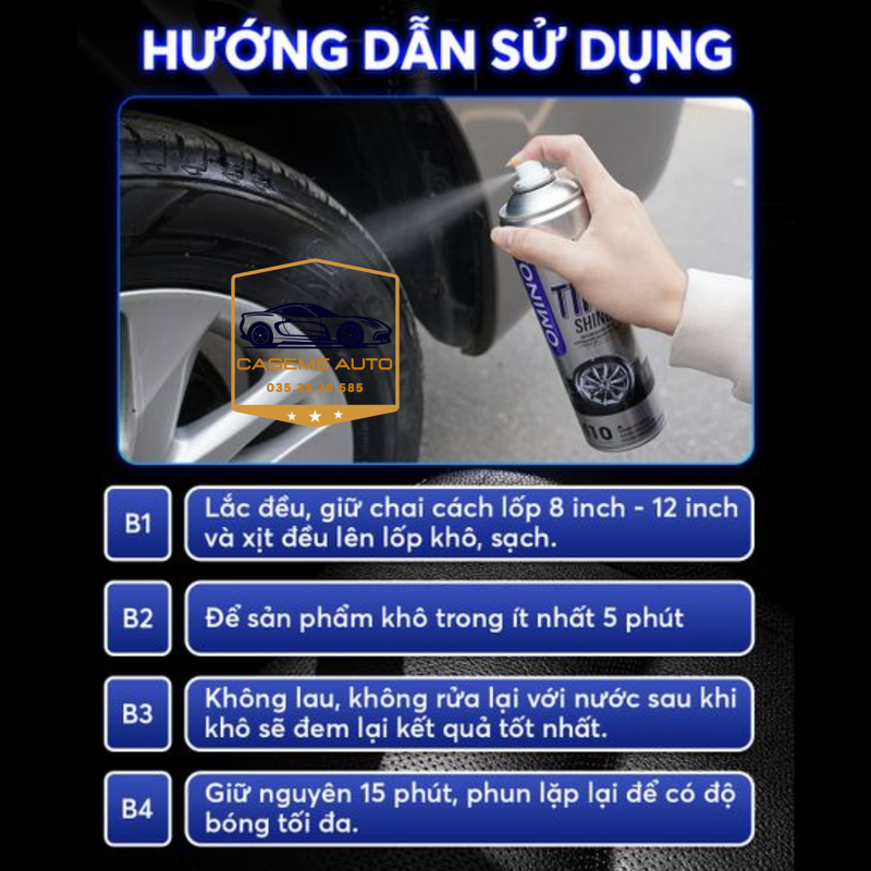 Dung Dịch Dưỡng Bóng Lốp Ô Tô OMINO M10 500ml, Phục Hồi Nhựa Đen, Chống Bạc Màu, Làm Bóng Vỏ Xe – Hàng Chính Hãng