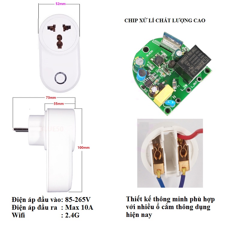 Ổ cắm thông minh điều kiển từ xa kết nối Wifi (Tặng kèm miếng thép 11in1)