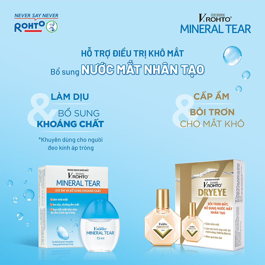 Combo 3 Nước nhỏ mắt giữ ẩm &amp; bổ sung khoáng chất V.Rohto Mineral Tear 13ml