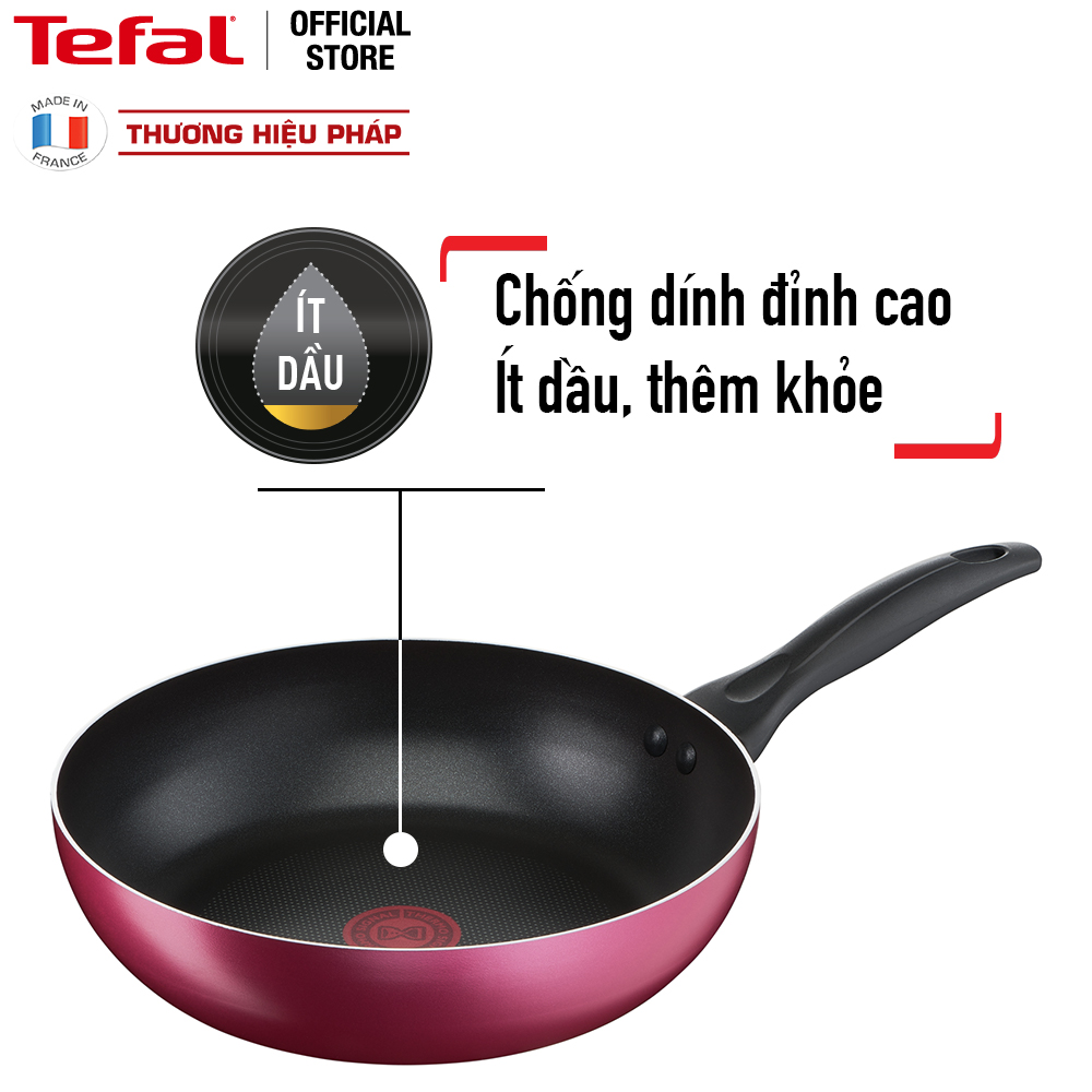 Chảo chiên Tefal Light &amp; Clean B2240596 26cm (Đỏ) - Lớp phủ Titanium - Công nghệ Thermor-spot cảnh báo nhiệt - Hàng chính hãng