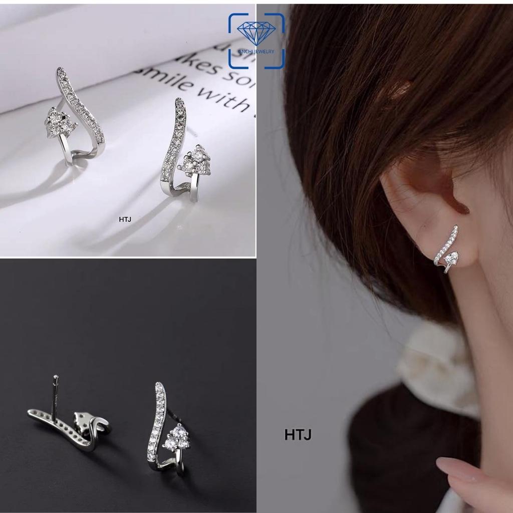 Bông tai ôm vành đuôi hồ ly bạc đính đá kiểu dáng độc đáo cá tính, Anchi jewelry