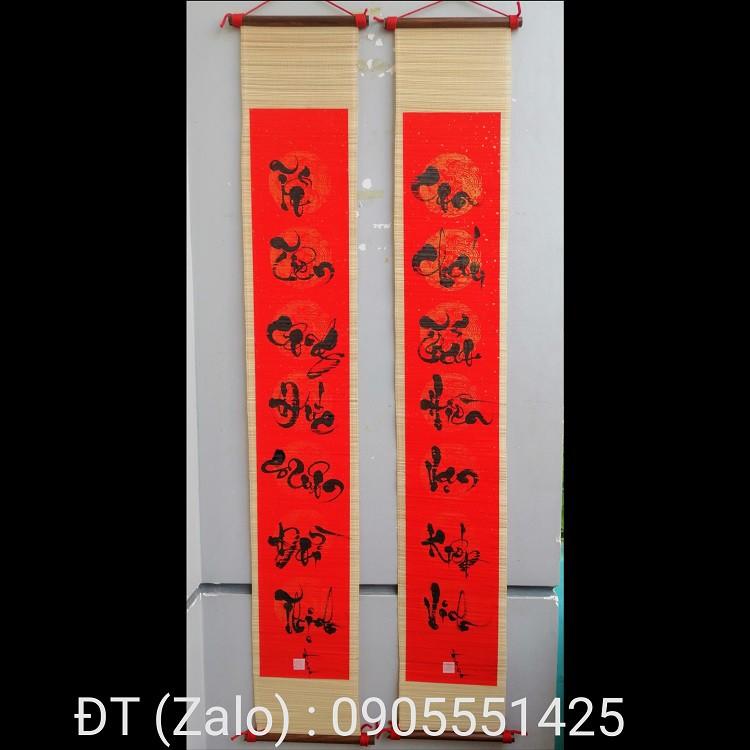 Câu đối thư pháp mành tre