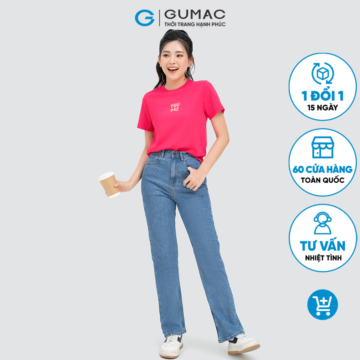 Quần jeans nữ ống đứng tôn dáng trẻ trung năng động thời trang Gumac QJD04051