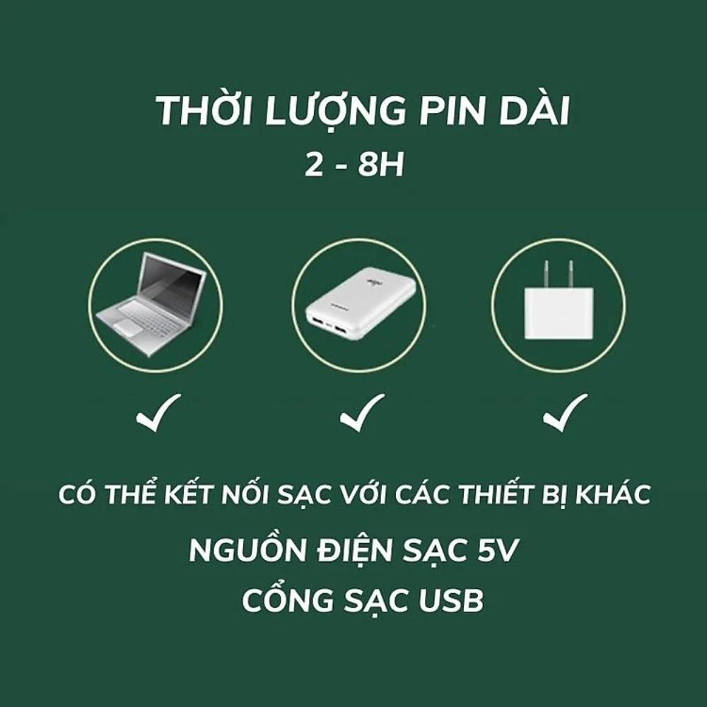 Quạt tích điện để bàn mini Super gấp gọn có thể kéo dài 3 tốc độ gió xoay 360 cổng sạc usb tiện dụng, bảo hành 12 tháng