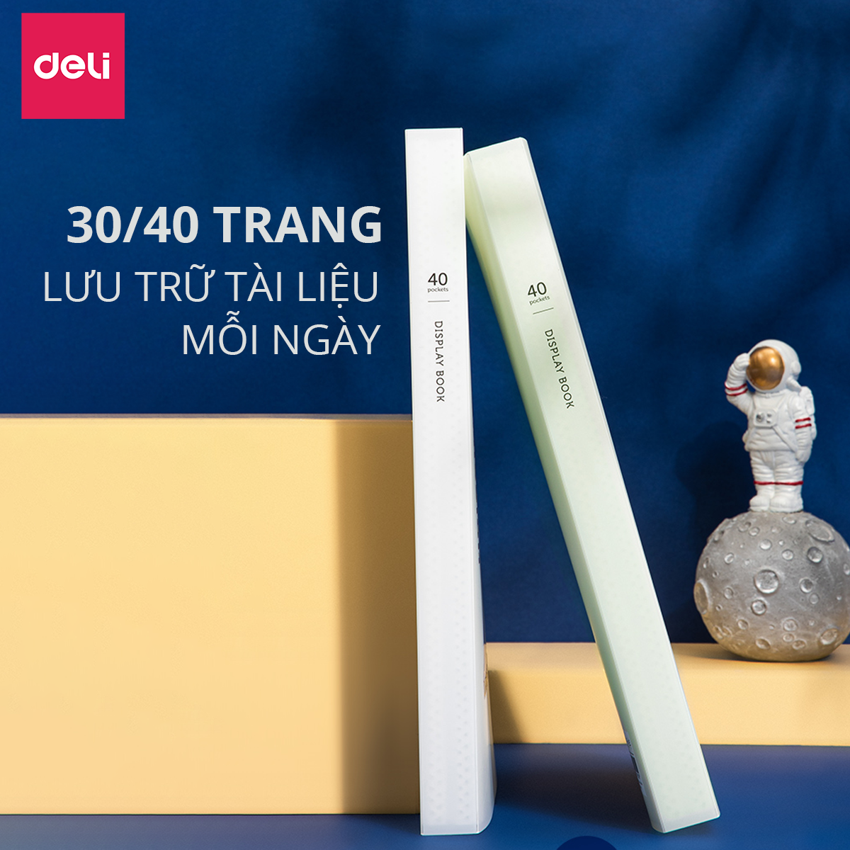 File lá học sinh sinh viên văn phòng khổ A4 Deli - 30/40 lá - Chất liệu nhựa PP cao cấp họa tiết phi hành gia độc đáo xinh xắn - 72665 / 72666