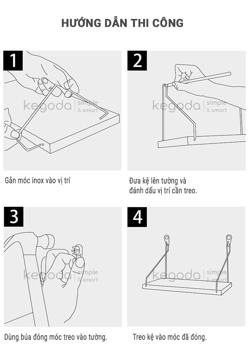 Kệ Gỗ Trang Trí Treo Tường Không Cần Khoan - Tặng Kèm Móc Treo Inox Và Phụ Kiện