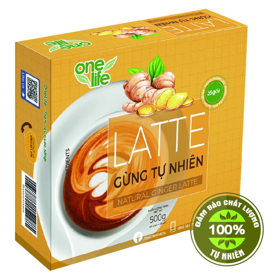 Trái Cây Sạch - Latte Gừng Tự Nhiên OneLife - Sinh Tố Gừng (Hộp 25 gói)