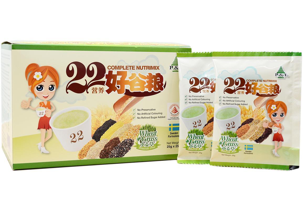 Bột ngũ cốc dinh dưỡng thương hiệu Good Lady Singapore - Mầm lúa mì - 22 Nutrimix Complete Wheat Grass (25 gói/ 625g)