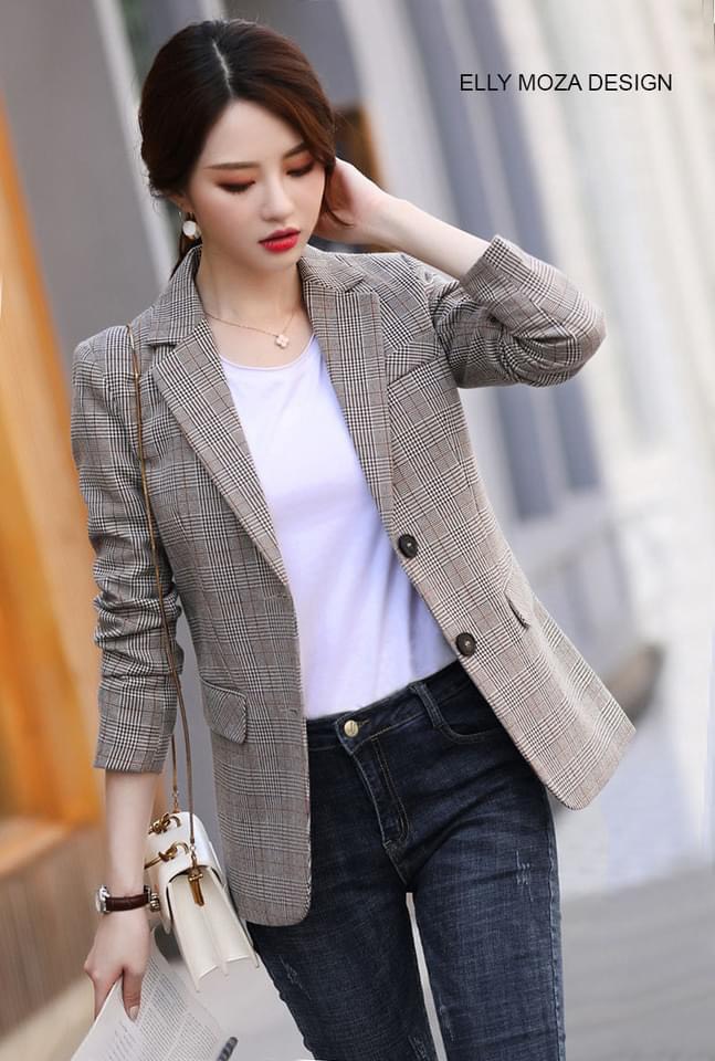 Áo blazer nữ áo vest nữ kẻ chất vải cao cấp