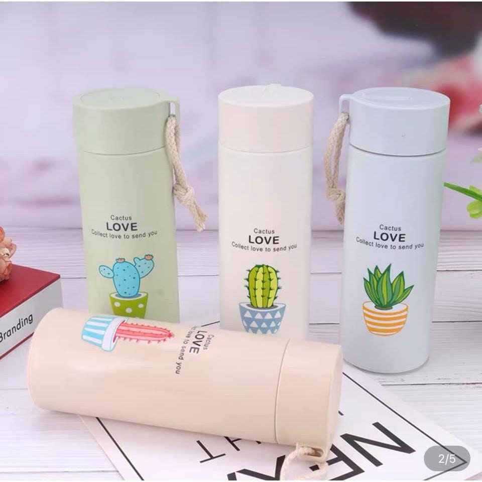 Bình nước in hình xương rồng nhiều màu 400ml cute