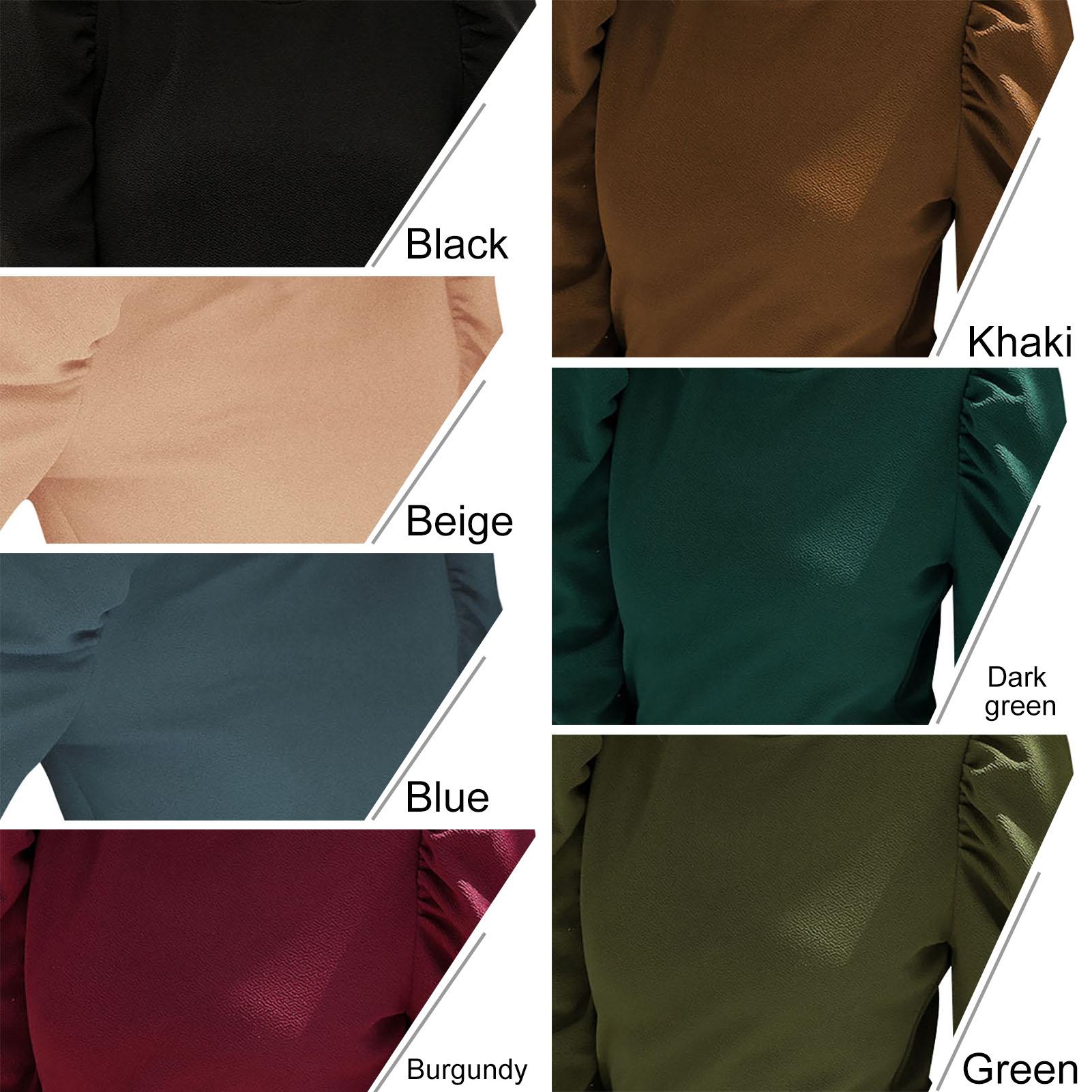 Women Puff Long Sleeve Shirt Button Round Neck Pullover Slim Fit Solid Tops