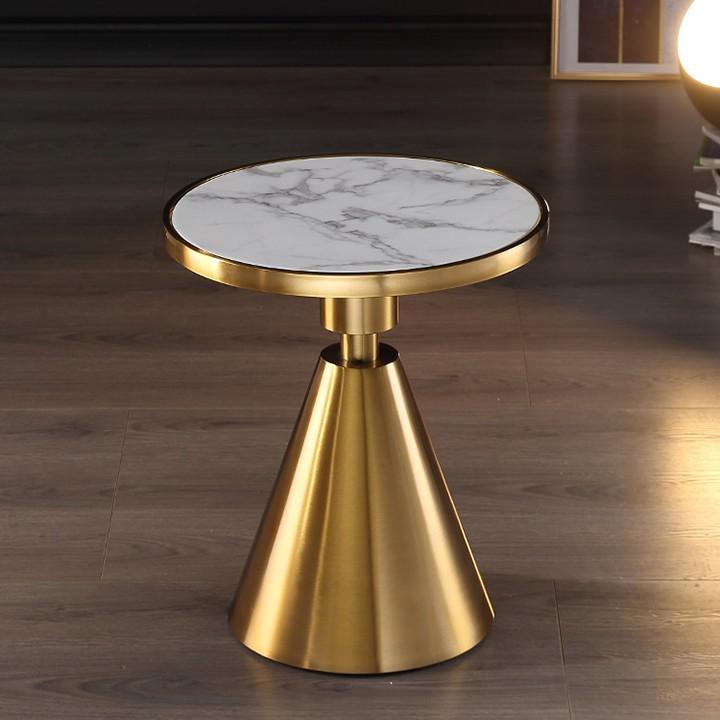 Bàn trà tròn mặt đá Titan khung thép mạ vàng sang trọng - Bàn góc sofa uống trà coffee decor trang trí phòng khách đẹp