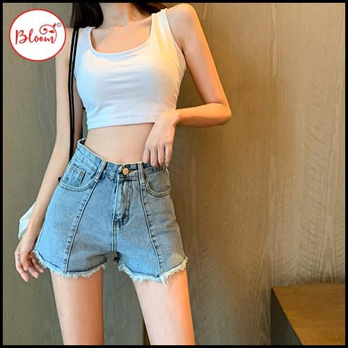 Quần short jean nữ lưng cao YUKIBLOOM Quần short jean nữ Cao Cấp QSJ01