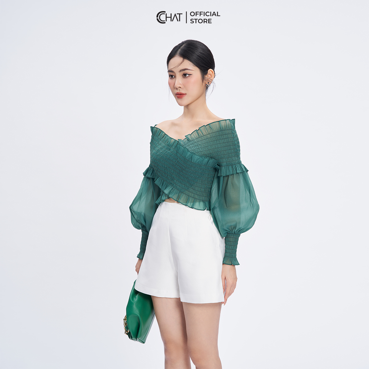 Áo Kiểu Nữ  Chạy Chỉ Chun Trễ Vai Dáng Ôm Chất Voan Cao Cấp 11ADV2009OT