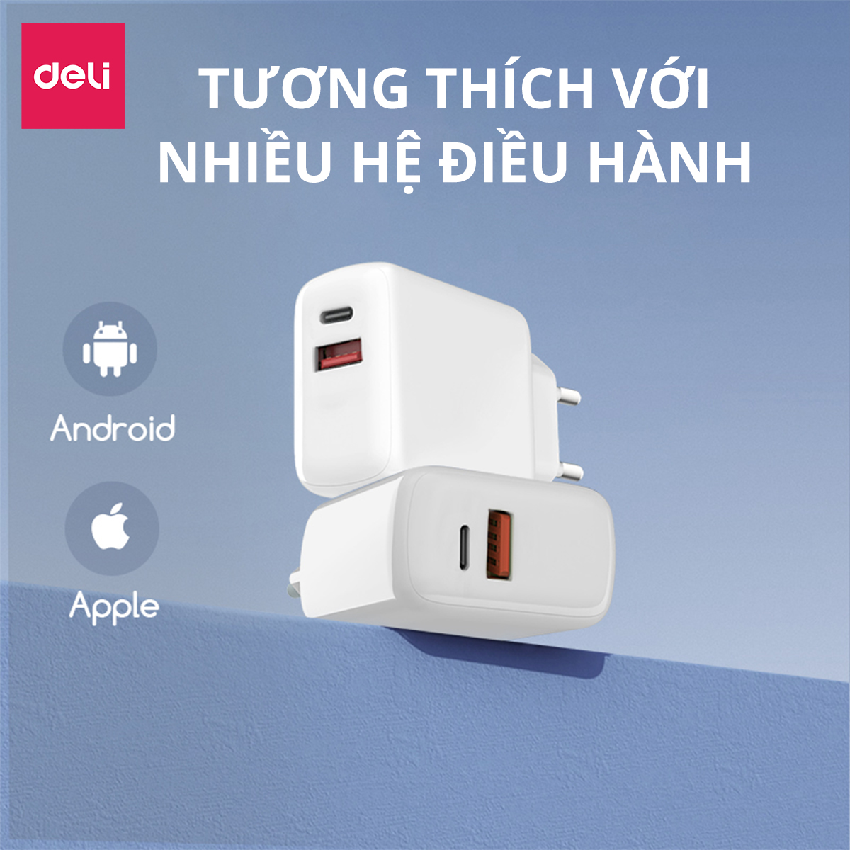 Củ Sạc Nhanh 2 Cổng AOKA by Deli 20W Sạc Nhanh Cho Điện Thoại - Siêu Bền Chống Nóng Chống Cháy Nổ hàng chính hãng