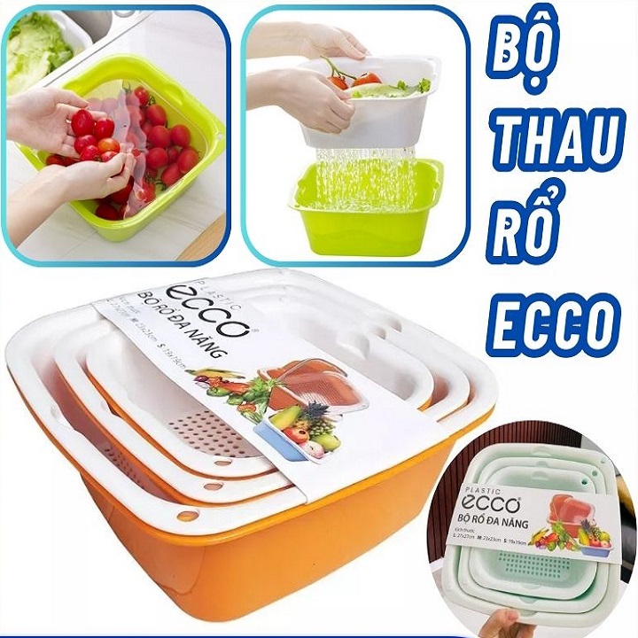 Bộ rổ nhựa kèm thau 6 món để thực phẩm rau quả đa năng - Set thao rỗ nhựa cao cấp 6 món 3 kích thước khác nhau