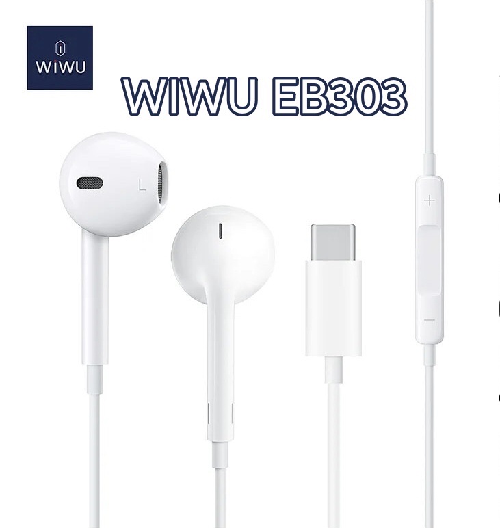 Tai nghe Wiwu Earbuds EB303 dành cho các thiết bị chân type c, với micro tích hợp, hỗ trợ gọi điện thoại, điều khiển nhạc - Hàng chính hãng