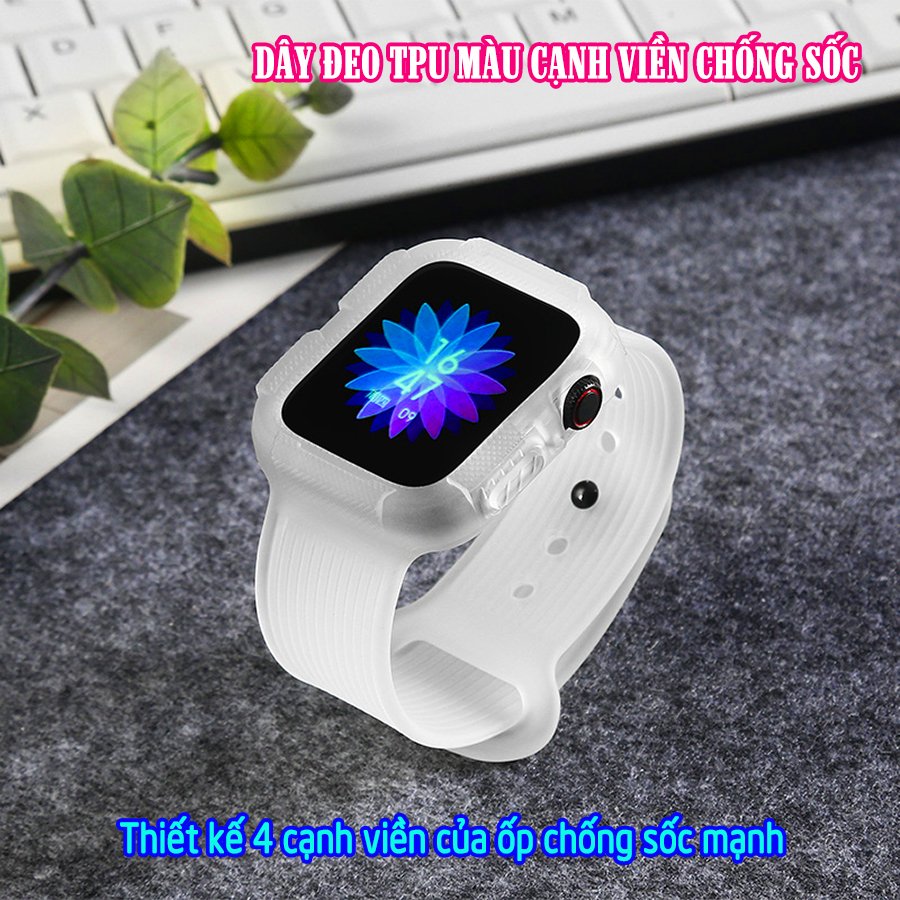 Dây Đeo liền ốp dành cho Apple Watch size 38/40/42/44mm TPU màu cạnh viền chống sốc - Trắng đục (tặng dán KCL theo size)