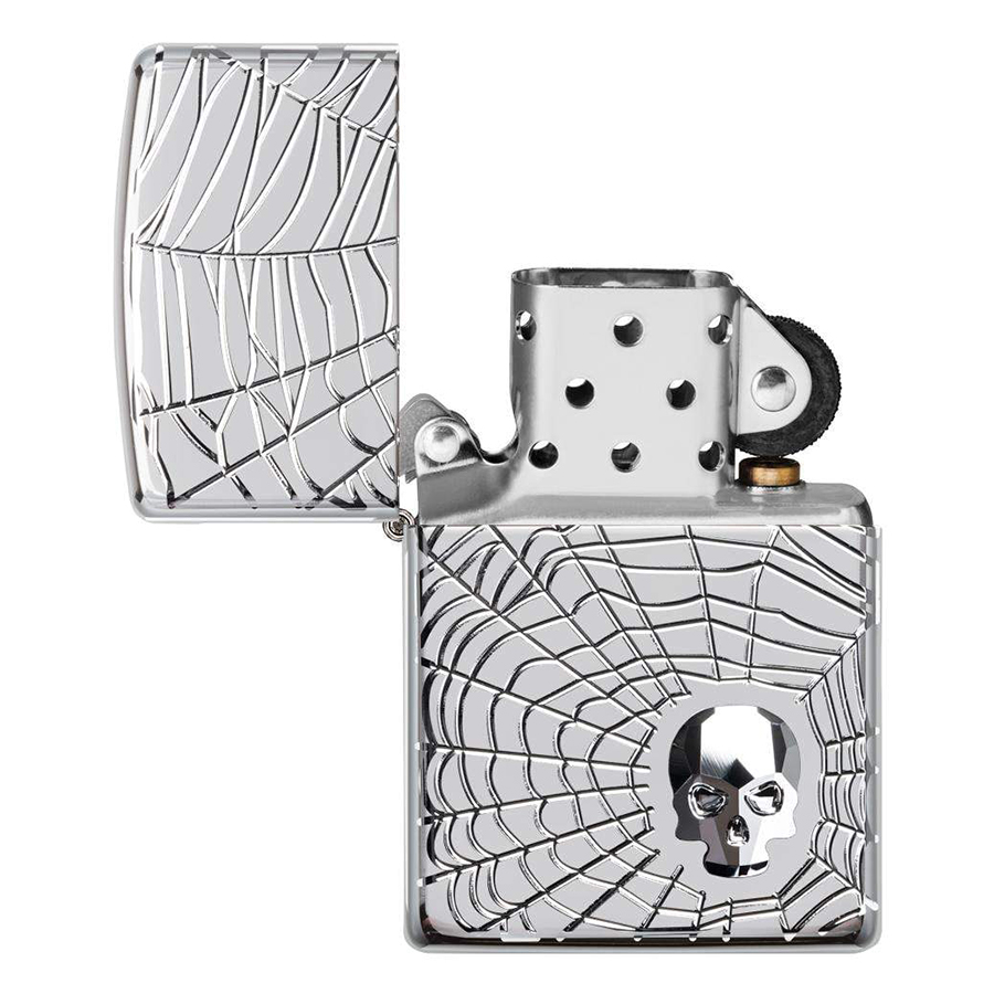 Bật Lửa Zippo 29931 – Zippo Armor Spider Web Skull Design Swarovski High Polish Chrome