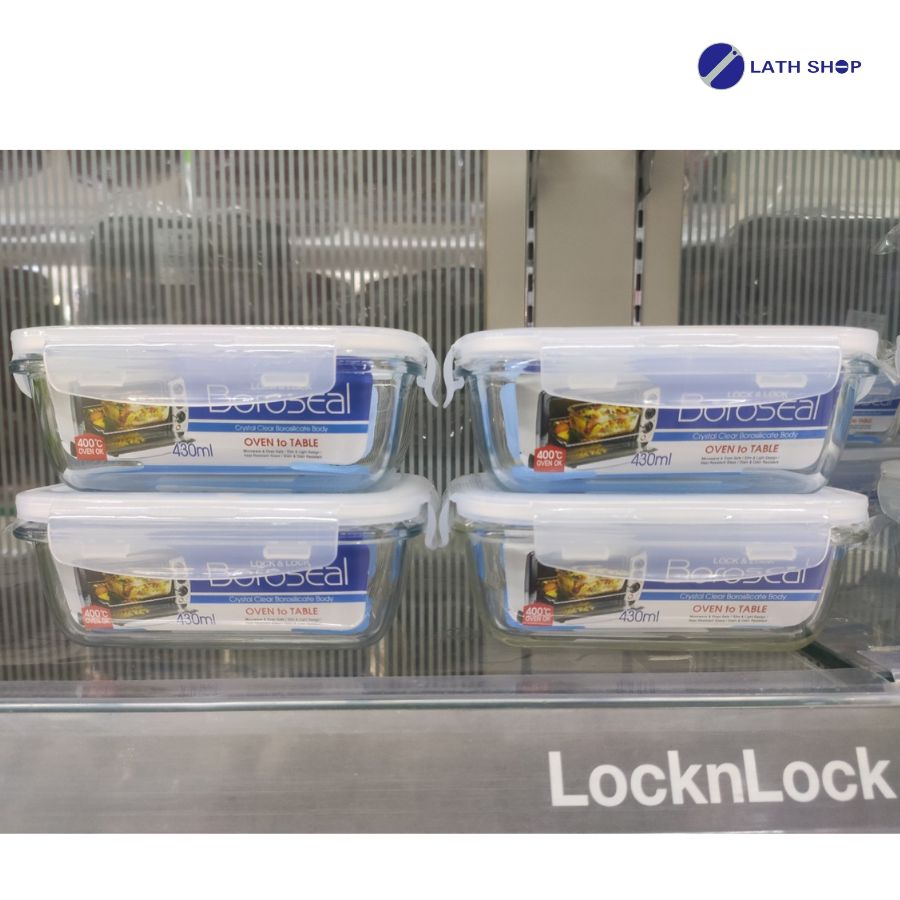 Bộ 4 Hộp thủy tinh chữ nhật Lock&amp;Lock 430ml-LLG424