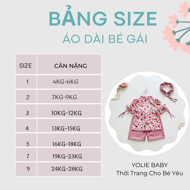 Áo dài hoa hồng lụa Hàn Châu mềm mại tặng kèm mấn cho bé gái 4kg-28kg