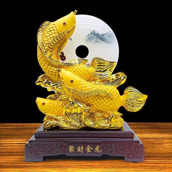 Tượng Phong Thủy Cá Rồng Vàng Kim Long Chiêu Tài - Trang Trí Tết - 25-D25103